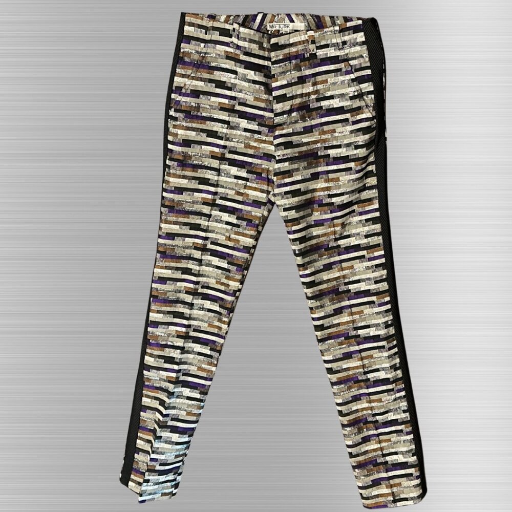 Men's Modern Patterned Dress Pants - Black, Gray, Purple